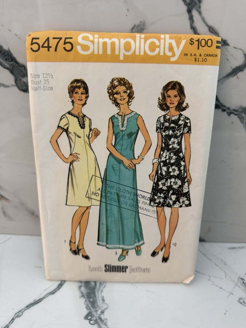 Vintage Simplicity #5475 Half-Size Dress in 2 Lengths Pattern - Size 12 1/2 12.5
